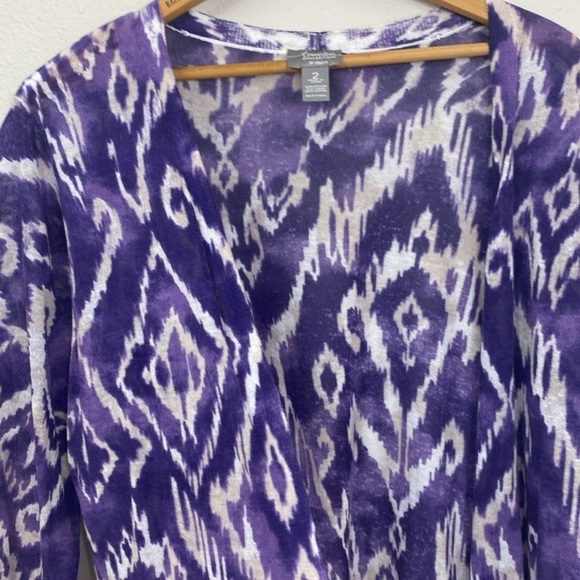 Chico’s Travelers collection Lightweight Linen blend Boho print cardigan size 2 - Picture 5 of 6